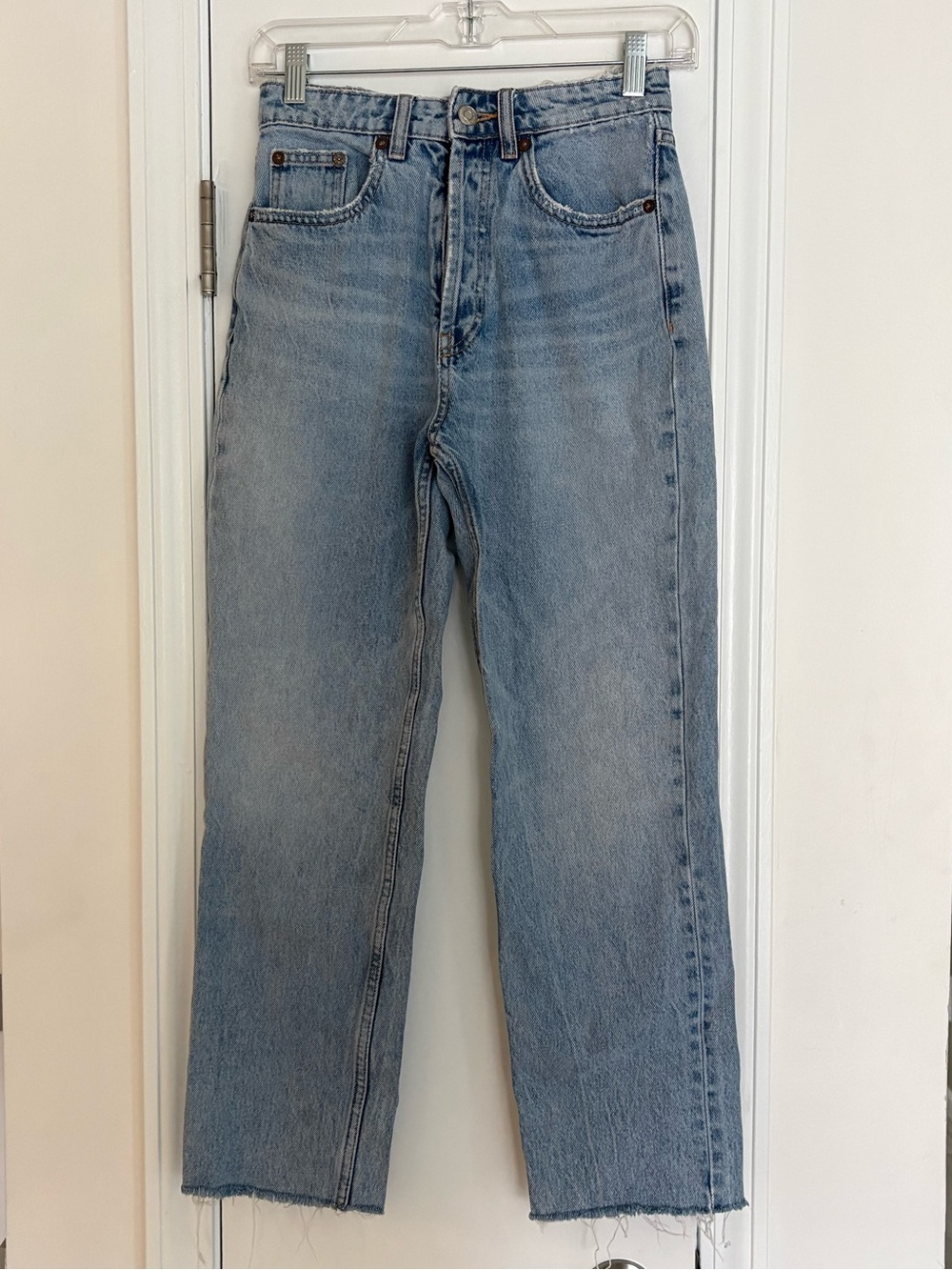 Zara Light Wash High Rise Straight-Leg Jeans